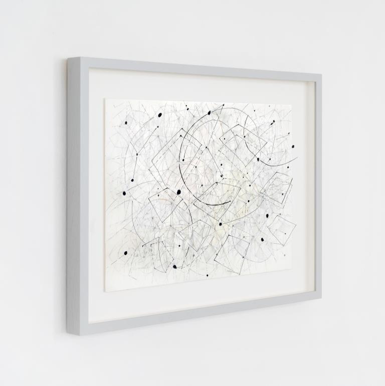 Konstellation II B Aquarell und Tusche auf Papier mit Cutout, Tusche auf Transparentpapier, 30 x 40 cm, 2025